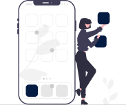 大きなスマートフォンの画面を操作し、参加申し込みをしている人物のイラスト